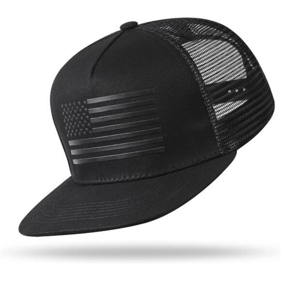 American flag snapback trucker hat flat bill adjustable baseball cap mesh back - Picture 2 of 7